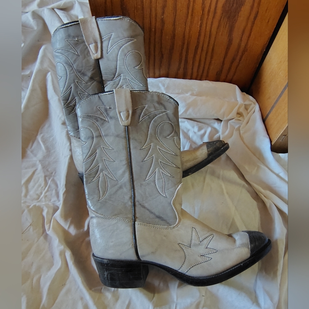 Gray and Black Vintage Western Cowboy Boots